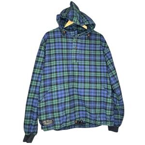 The Vermont Flannel Co Hooded Flannel Pullover Men Size Large Hood Green Plaid